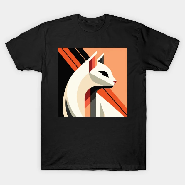 Art Deco Cat Portrait: Vintage Glamour Meets Feline Elegance T-Shirt