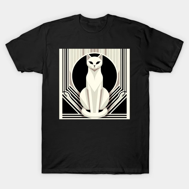 Modern Art Deco Cat - Contemporary Feline Elegance T-Shirt